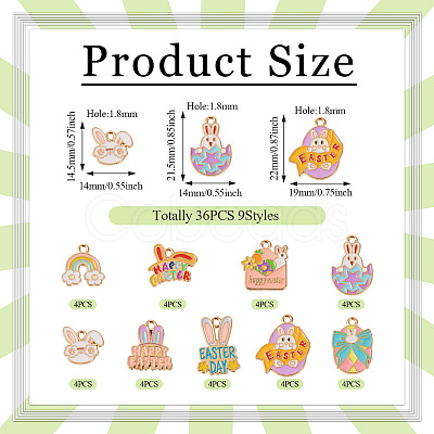 36Pcs 9 Styles Easter Alloy Enamel Pendants ENAM-TA0003-91-1