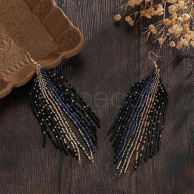Bohemian Handmade Glass Seed Beads Tassel Dangle Earrings ZR0376-1