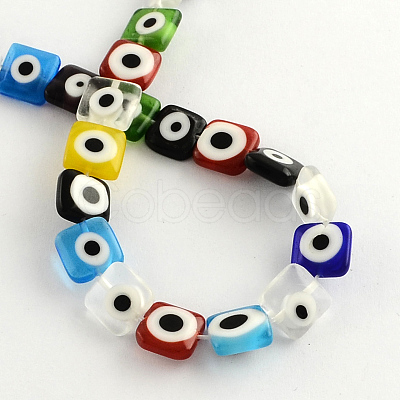 Square Handmade Evil Eye Lampwork Beads LAMP-R004-06-1