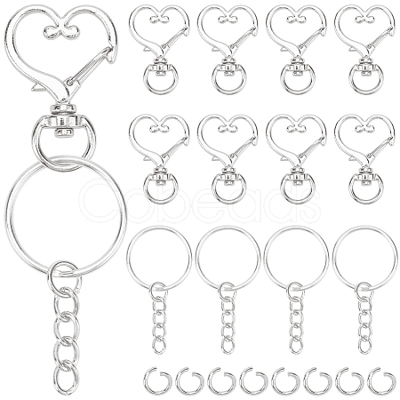 150Pcs 3 Styles Heart Shape Zinc Alloy Swivel Lobster Clasp with Iron Split Key Rings with 304 Stainless Steel Jump Rings FIND-SP0002-59P-1
