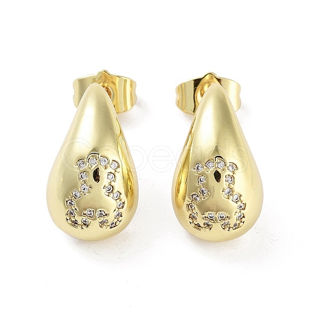 Teardrop Rack Plating Brass Cubic Zirconia Stud Earrings for Women EJEW-B047-02G-14-1