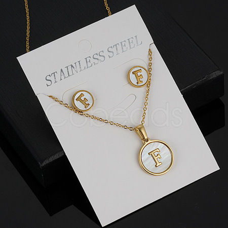 304 Stainless Steel with Natural Shell Pendant Necklaces & Stud Earrings Sets FS-WG5FD70-06-1