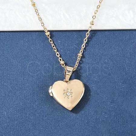 304 Stainless Steel Pave Clear Cubic Zirconia Heart Locket Pendant Necklaces for Women NJEW-Z077-01G-1