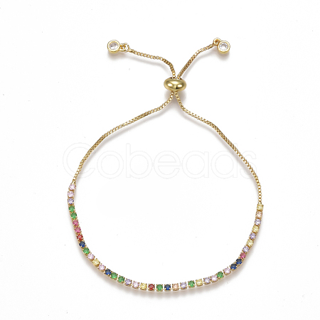 Adjustable Brass Cubic Zirconia(Random Mixed Color) Slider Bracelets BJEW-S141-01-1