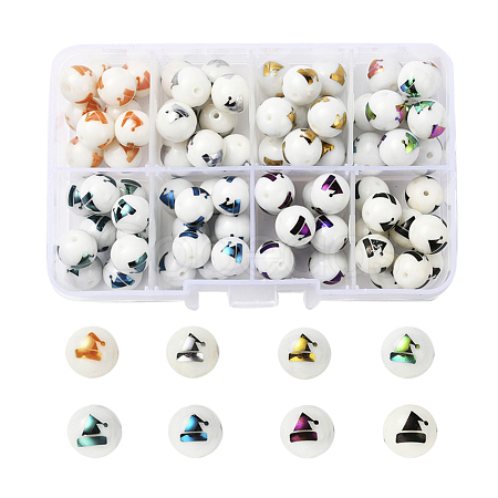 80Pcs 8 Colors Christmas Opaque Glass Beads EGLA-YW0001-06-1