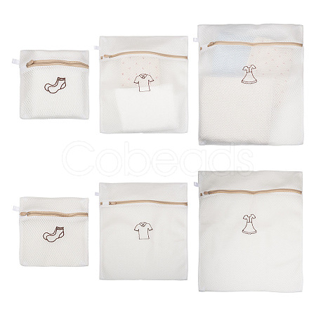 3Pcs 3 Styles Polyester Mesh Zipper Laundry Bags ABAG-TA0002-22-1