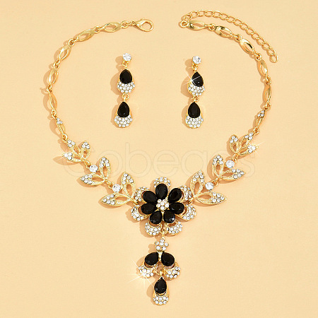 Flower Alloy Rhinestone Pendant Necklaces & Teardrop Stud Dangle Earrings Sets FS-WG19EE6-06-1