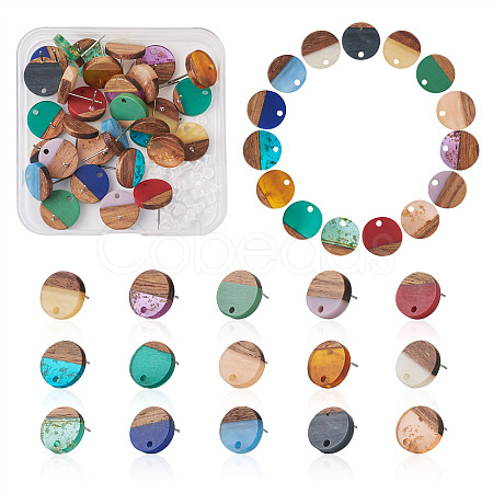 Resin & Walnut Wood Stud Earring Findings MAK-CD0001-06-1