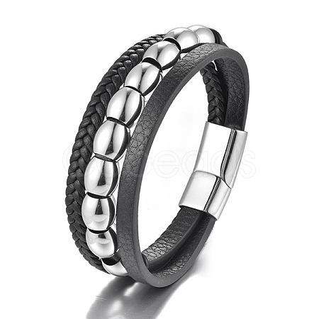 Imitation Leather Triple Layer Multi-strand Bracelets PW-WG04799-02-1