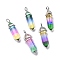 Faceted Bullet Glass Pointed Pendants, with Platinum Plated Brass Findings, Dark Green, 38~39.5x12.5x10mm, Hole: 5x3mm