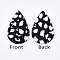 PU Leather Big Pendants, teardrop, with Leopard Print, Black, 56.5x37x1.5mm, Hole: 1.5mm