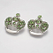 Rhinestone Pendants, Cadmium Free & Lead Free, with Alloy Findings, Crown, Platinum, Pale Green, 31x29x10mm, Hole: 3mm