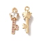 Rack Plating Alloy Rhinestone Pendants, Nickel Free, with Glass, Star Key Charms, Golden, Clear, 24x8.5x5.5mm, Hole: 2mm