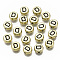 Plating Acrylic Beads, Horizontal Hole, Flat Round with Letter, Golden Plated, Black, Letter.D, 7x4mm, Hole: 1.2mm.