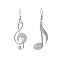 Alloy with Glass Dangle Earrings, Musical Note Asymmetrical Earrings, Platinum, 35mm