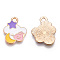 Alloy Enamel Pendants, Light Gold, Cloud with Star & Moon Charm, Lead Free & Cadmium Free, White, 20.5x14.5x1.5mm, Hole: 1.8mm