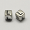 Antique Silver Plated Large Hole Acrylic Letter European Beads, Horizontal Hole, Cube with Letter.L, 6x6x6mm, Hole: 4mm, about 2950pcs/500g