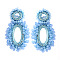 Rhinestone Braided Ear Studs for Women, Oval, Bohemian Style, Light Sky Blue, 70x43mm