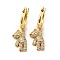 Cubic Zirconia Bear Dangle Hoop Earrings, Real 18K Gold Plated Brass Jewelry for Women, Clear, 34mm, Pin: 0.8x1mm