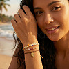 3OPcs 3 Styles Natural Rhodochrosite & Pink Jade & Glass Round Beads Bracelets & Brass Leaf Charm Bracelets Set DI3925-1-1