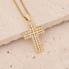 Brass Micro Pave Cubic Zirconia Cross Pendant Necklaces FS-WG7675B-08-1