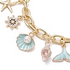 Summer Beach Starfish & Shell Shaped Alloy Enamel & ABS Plastic Imitation Pearl Charm Bracelets BJEW-JB10539-3