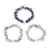 3Pcs 3 Styles Natural Mixed Gemstone Chip & Cultured Freshwater Pearl Beaded Stretch Bracelets Set for Women BJEW-JB13762-03-3