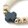 Polymer Clay Heishi & Synthetic Hematite & Synthetic Coral Cross Beaded Stretch Finger Ring for Women RJEW-JR00526-6