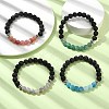 4Pcs 4 Color Natural Dyed Crackle Agate & Lava Rock Round Beaded Stretch Bracelets Set BJEW-TA00444-2
