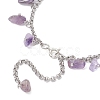 304 Stainless Steel Natural Amethyst Chips Charm Bracelets BJEW-JB12376-02-4