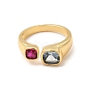 Cubic Zirconia Square Open Cuff Ring RJEW-A015-07G-1
