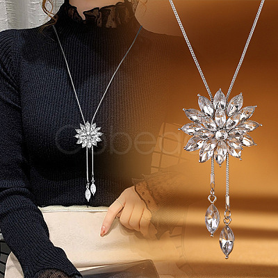 Flower Alloy Crystal Rhinestone Long Tassel Y Necklaces for Women FS-WG6712B-05-1
