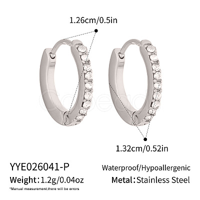 304 Stainless Steel Micro Pave Cubic Zirconia Huggie Hoop Earrings for Women IV7496-2-1