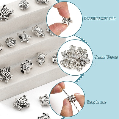 40Pcs 8 Styles Tibetan Style Alloy Beads TIBE-YW0001-64-1