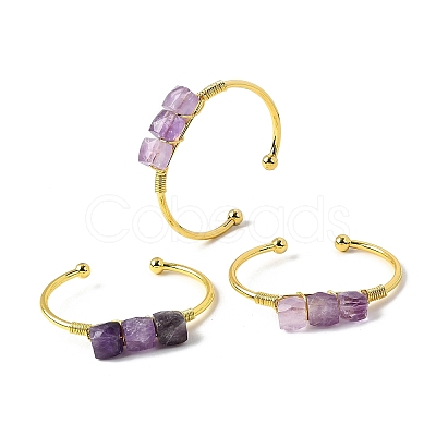 Natural Amethyst Beads Cuff Bangles for Women BJEW-Q035-01G-05-1