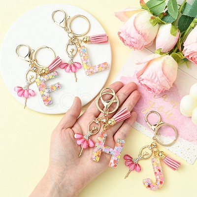 Letter A~Z Transparent Glitter Resin Pendant Keychains KEYC-FZ00024-21-1