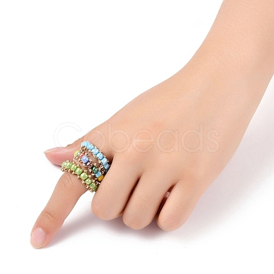 Round Glass Seed Beaded Finger Rings RJEW-JR00307-03-1