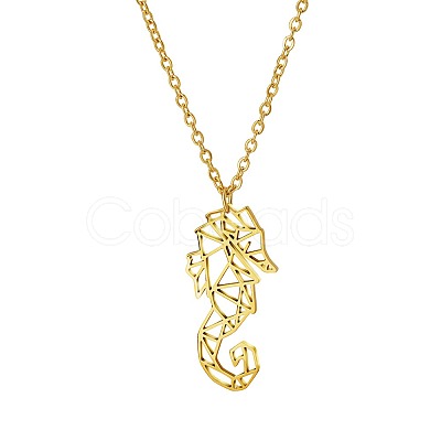 304 Stainless Steel Origami Seahorse Pendant Necklace RP6036-1-1