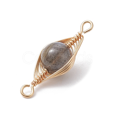 Natural Labradorite Copper Wire Wrapped Connector Charms PALLOY-JF02518-02-1