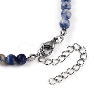 Natural Blue Spot Jasper 4.5mm Round Beaded Flower Pendant Necklaces NJEW-T016-04D-1