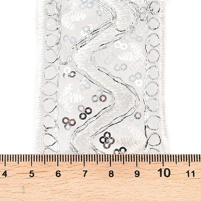 10 Yards Polyester Embroidery Lace Ribbon with Paillette PW-WG94215-04-1
