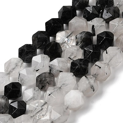 Natural Tourmalinated Quartz/Black Rutilated Quartz Beads Strands G-Z119-A15-02-1