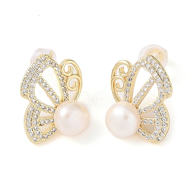 Natural Pearl Stud Earrings EJEW-L286-03G-1