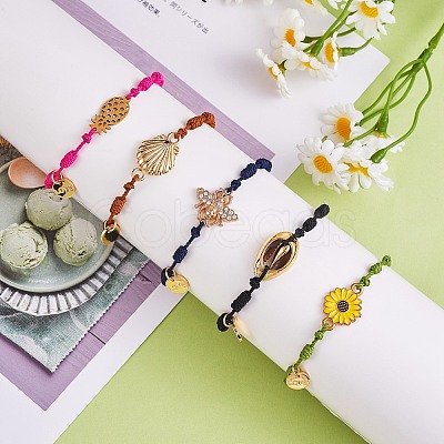 Natural Shell & Flower & Pinapple & Shell & Bee Link Bracelets Set BJEW-SW00029-1