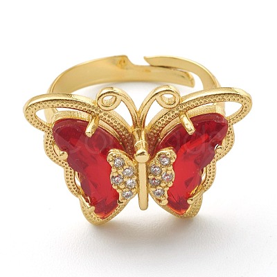 Adjustable Brass Micro Pave Clear Cubic Zirconia Finger Rings ZIRC-I050-13G-1