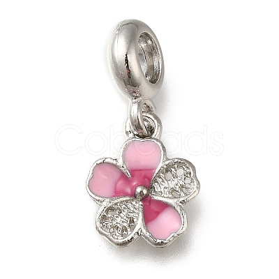 Rack Plating Alloy Pink Enamel European Dangle Charms PALLOY-A009-07P-1
