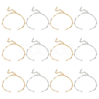 12Pcs 2 Colors 304 Stainless Steel Bar Link Chain Bracelet Making AJEW-MA00003-1