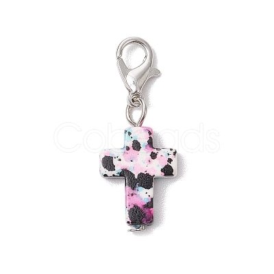 Synthetic Turquoise Cross Pendant Decorations HJEW-JM02568-1