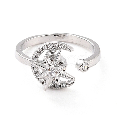 Moon & Star Rotatable Open Ring for Women RJEW-M139-13P-1