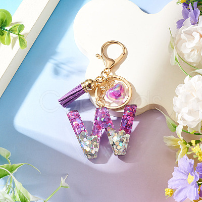 Alloy Resin Heart Keychains KEYC-TADJ0002-01G-W-1